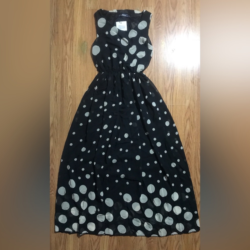 Luomeidisha Lightweight Black & White Sleeveless Polka Dot Maxi Dress Medium NWT